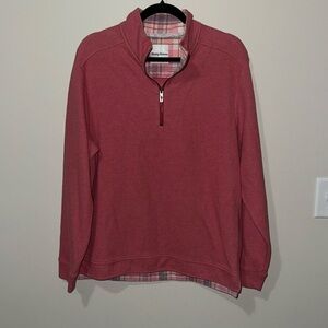 Tommy Bahama quarter zip men’s pullover sweater size Med EUC pink/red color EUC